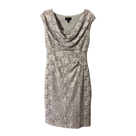 Connected Dress 8P 8 P Silver Sequin Stretch Lace Cruise Wedding Party Washable - Picture 4 of 7